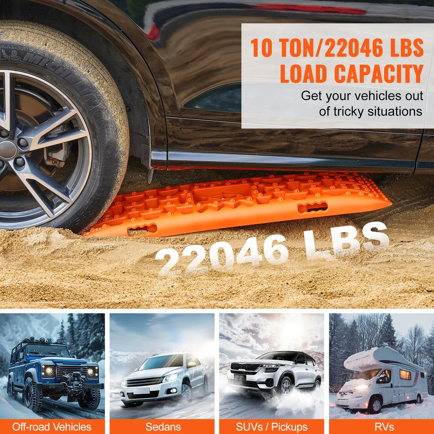 SucceBuy 10 TON Traction Boards with PP Material Recovery Boards for Off-road Vehicle Car Pickup SUV RV Pair Tire Traction Mats