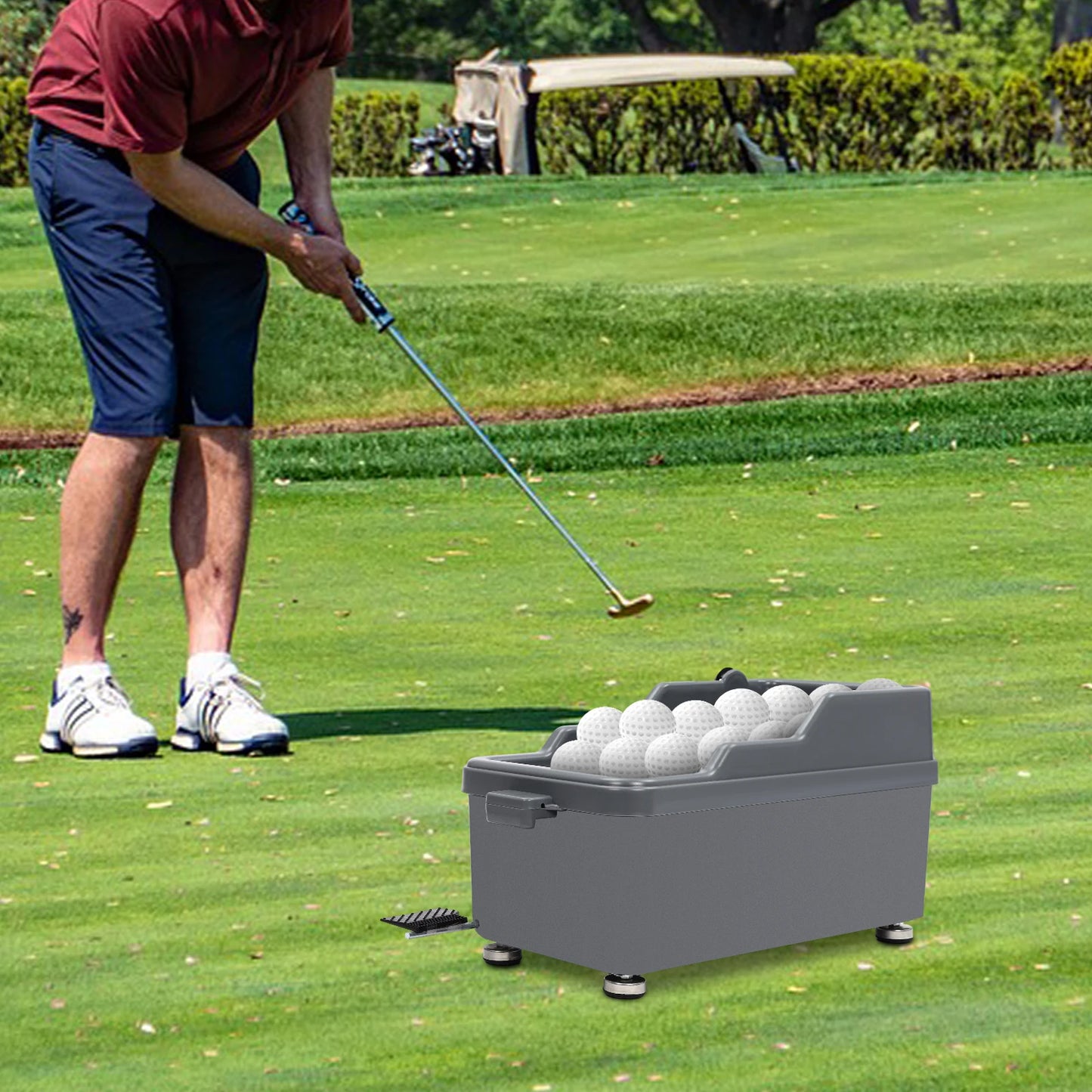 Semi-Automatic Golf Ball Dispenser, Capacity Foot Pedal Golf Tee Machine, Portable Golf Ball Feeder for Driving Range Practice, No Power Required