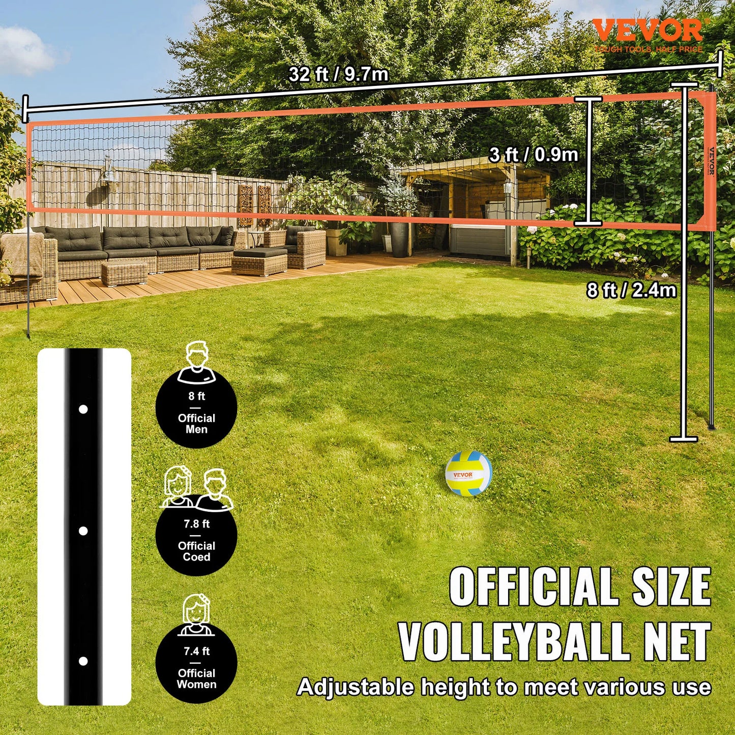 VEVOR Outdoor Volleyball Net System With Adjustable Height Poles