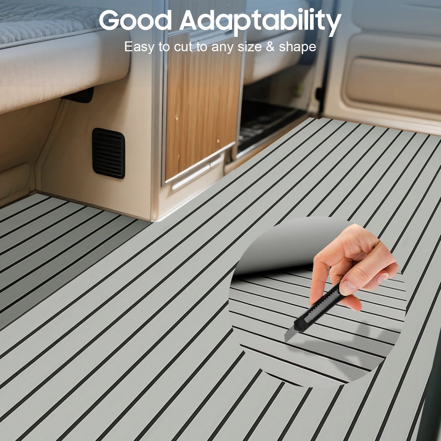 Self-Adhesive Boat Deck Mat 94.5"x35.4" Waterproof EVA Foam with Anti-Slip Teak Look Easy to Cut for RV Floor Yacht Gym Marine