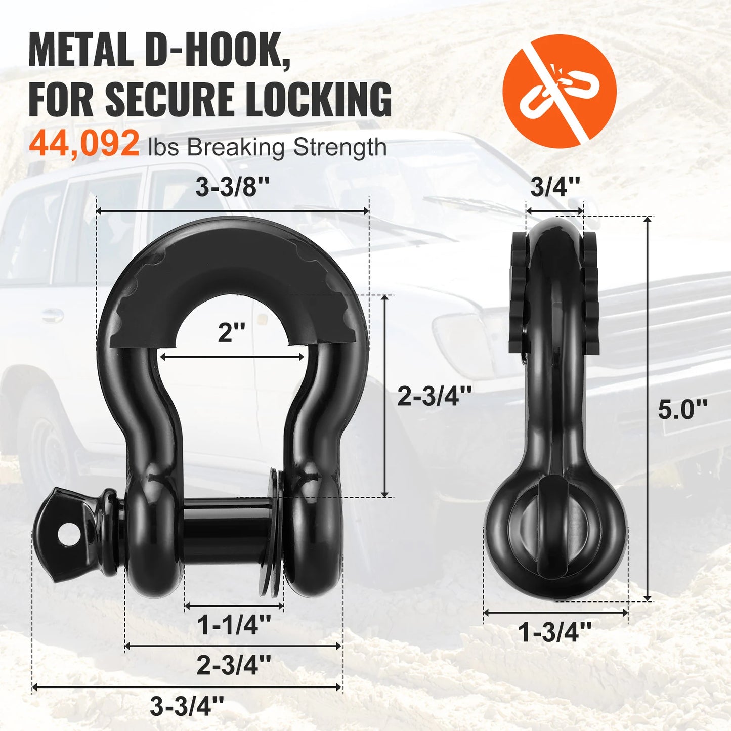 SucceBuy 3in x 30ft Off-Road Winch Recovery Kit with 30000Lbs Tow Strap 44092Lbs D-Ring Shackle&Receiver for ATV Jeeps Vehicles