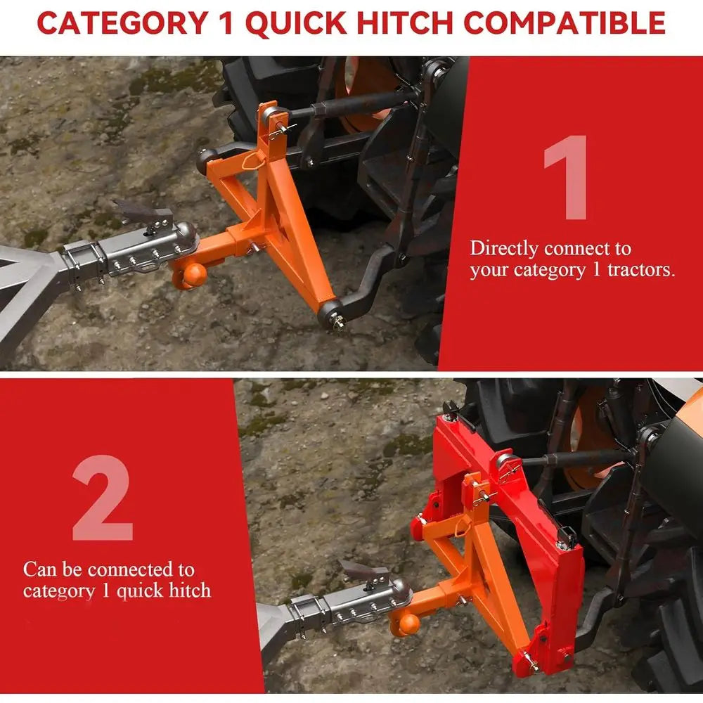 2 Trailer Hitch Receiver and Towing Ball Hitch with Hook Heavy Duty Tractor Drawbar 3 Pt Quick Hitch Attachment for Category 1 S