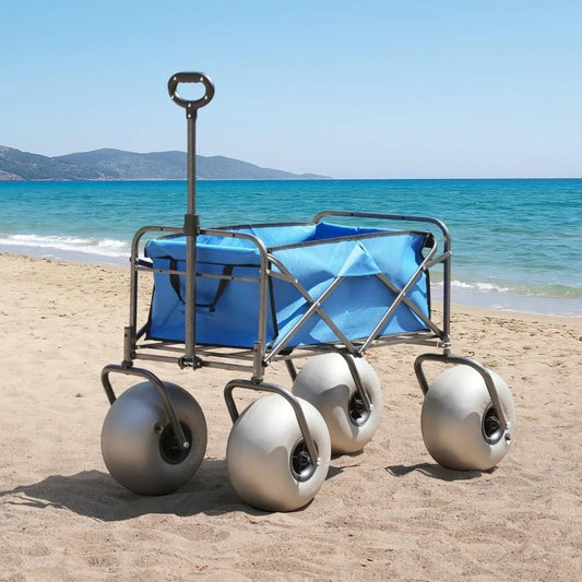 Beach Wagon with Balloon Wheels –13'' Big Inflatable Tires Glide on Soft Sand, Heavy Duty 300 lbs Capacity