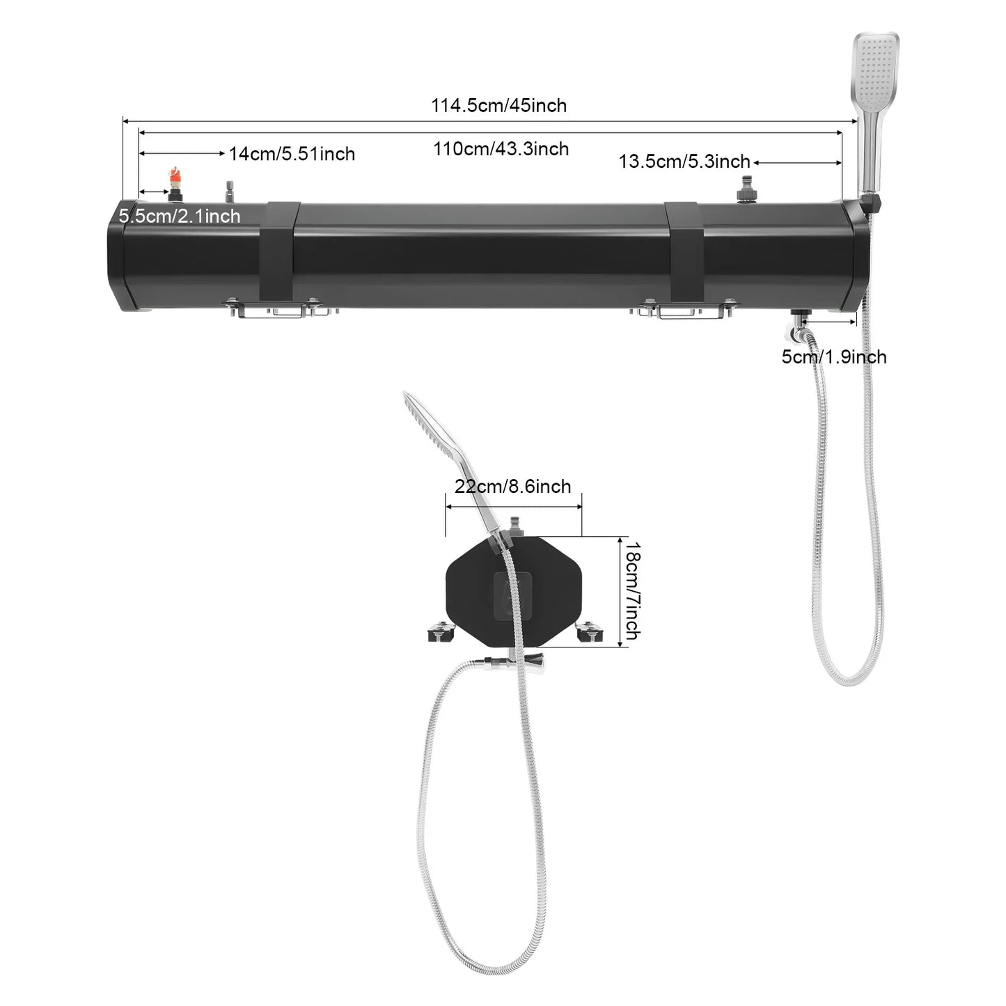 8-Gallon Roof Rack Mounted Camping Shower with Pressurized Water Tank, including 5.58 ft Hose and Shower Head (30L/7.93 Gal)