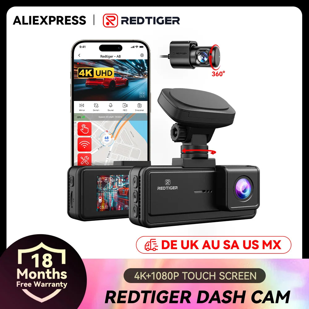 REDTIGER A8 4K Dual Dash Cam Front and Rear ADAS