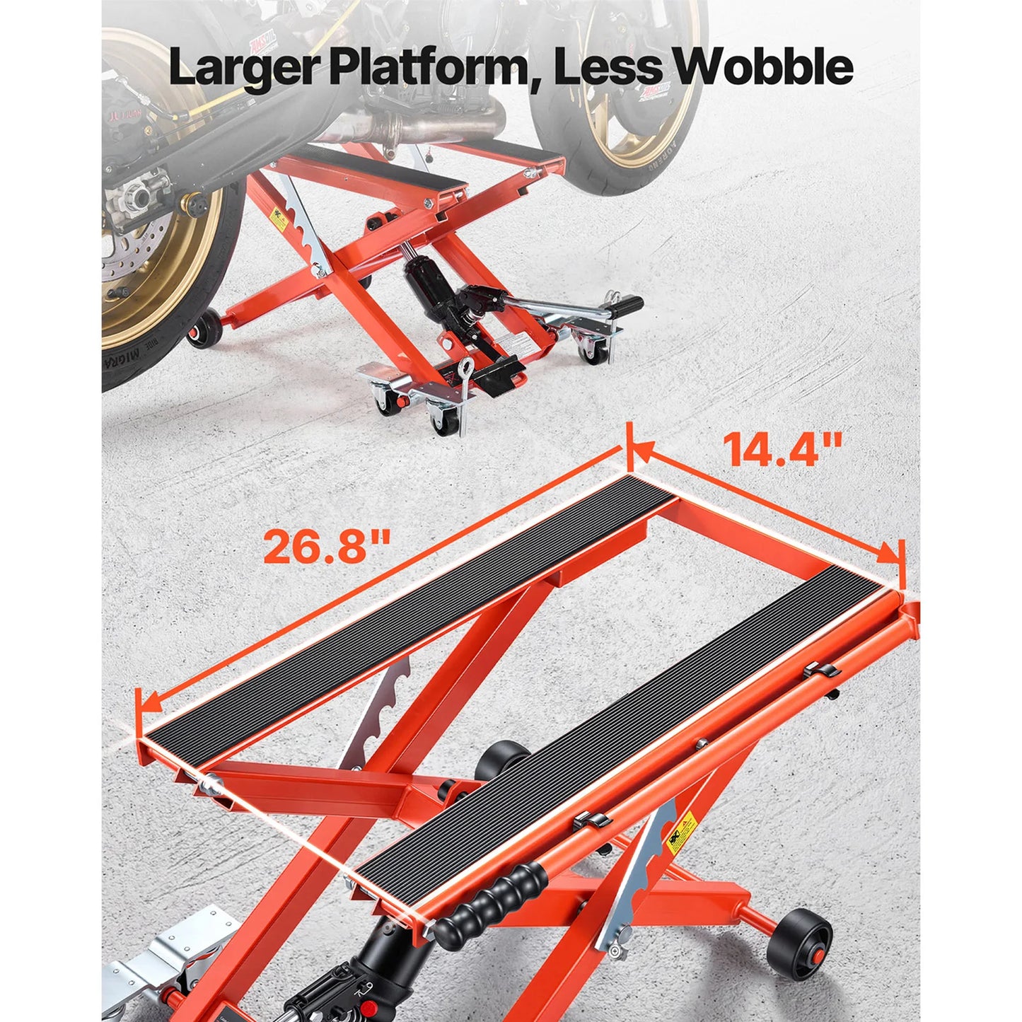 SucceBuy Hydraulic Motorcycle Lift Jack 1100/1500lbs Capacity with 4/6 Wheels Hydraulic Foot-Operated Hoist Stand for Dirt Bikes