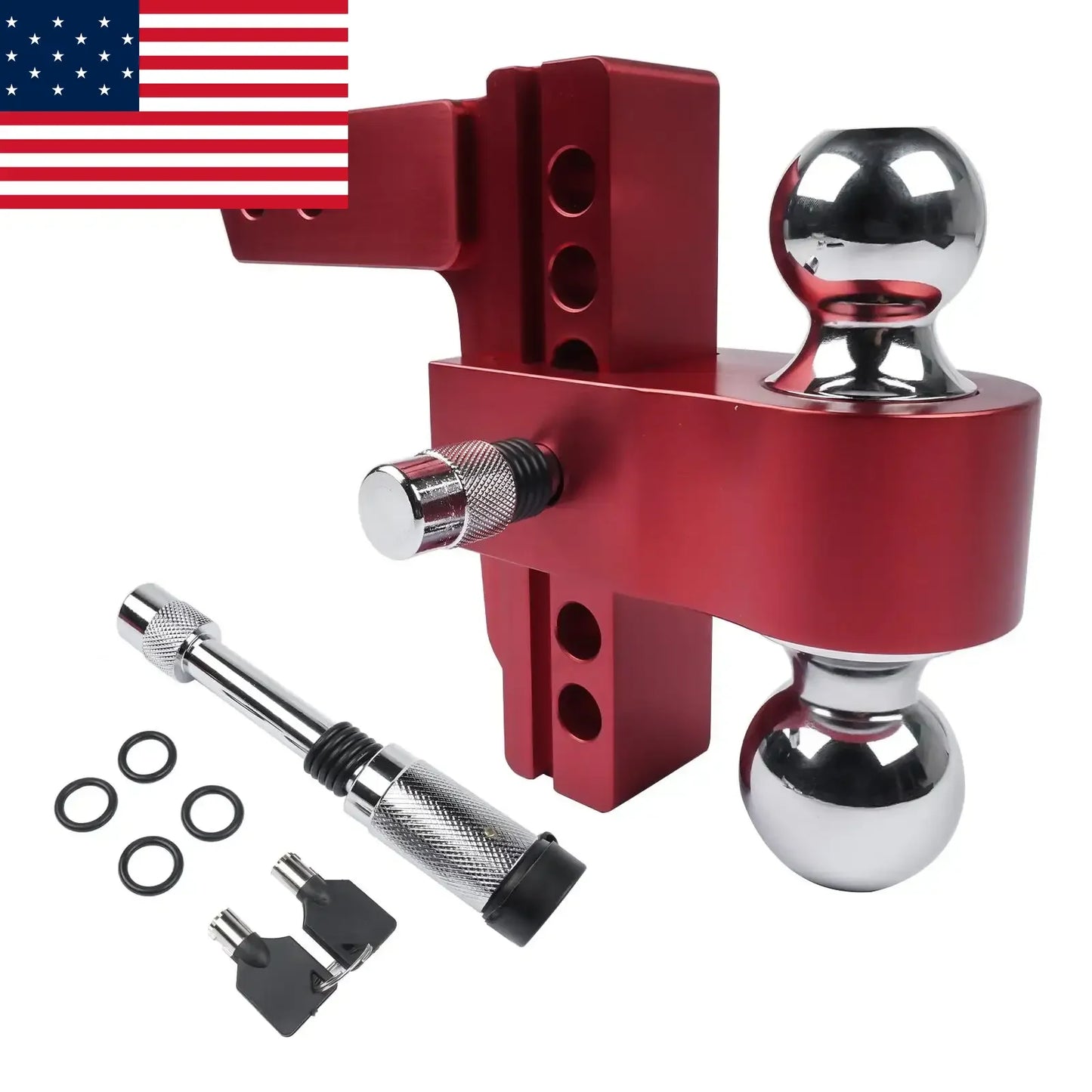 AP03 Red Adjustable Trailer Hitch Fits 2-inch Receiver 6-inch Drop Solid Tube Hitch -12500 LBS