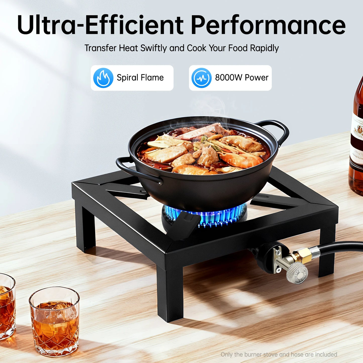 Portable Single Burner Outdoor Propane Stove With Adjustable Regulator Hose