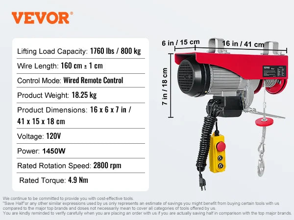SucceBuy Electric Hoist With Wired And Wireless Remote Control