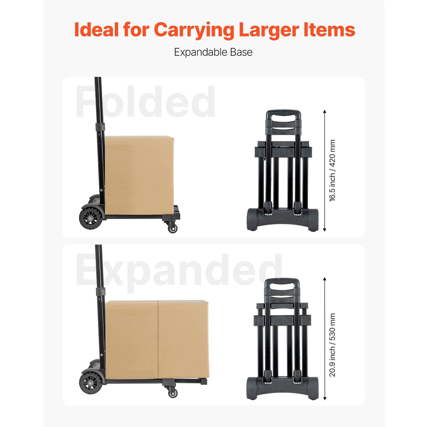 SucceBuy 290LBS Folding Hand Truck Collapsible Luggage Cart with 4 Wheels & Expandable Base Platform Dolly for Cargo Moving