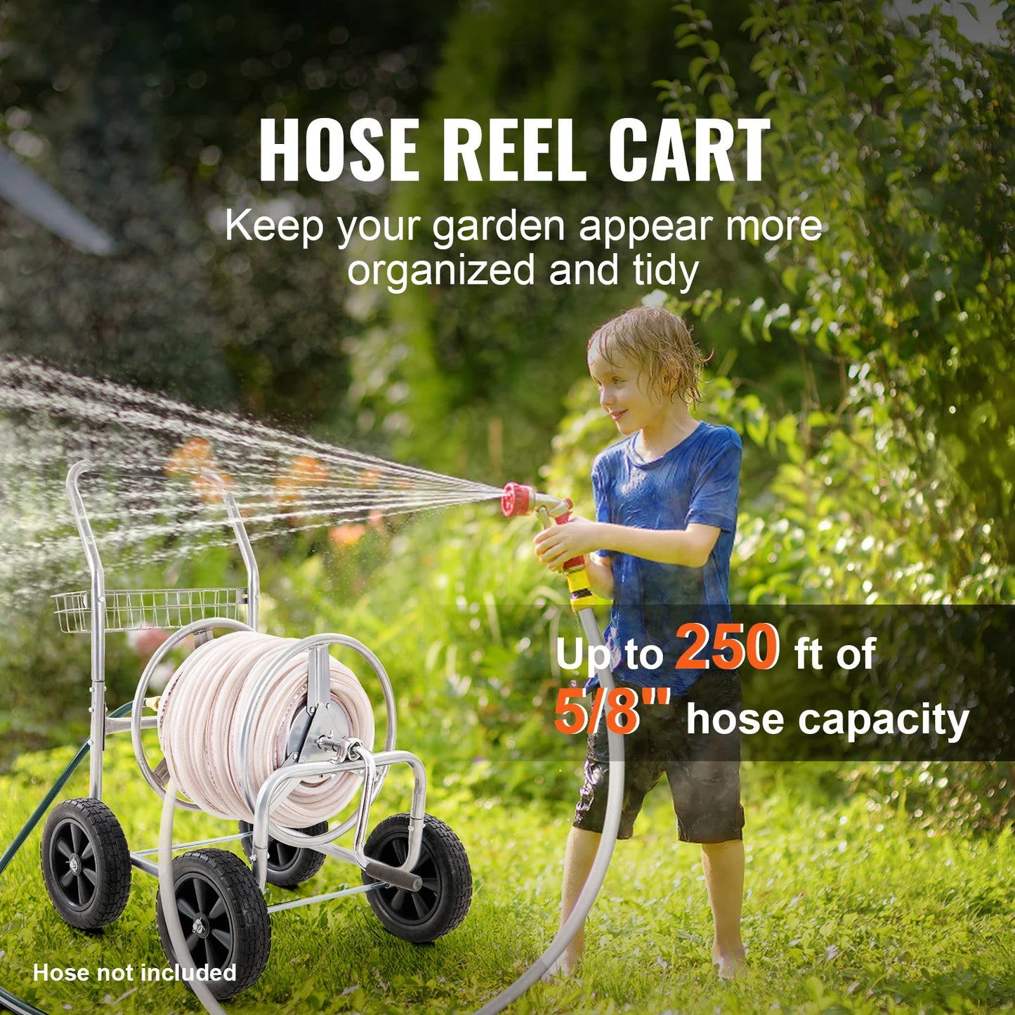 SucceBuy Hose Reel Cart Heavy Duty Garden Water Hose Reel With Basket