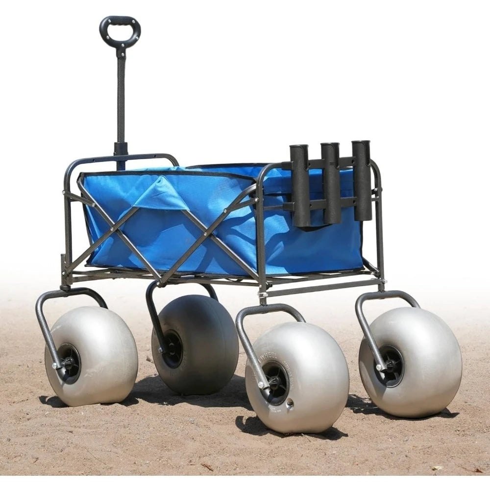 Beach Wagon with Balloon Wheels –13'' Big Inflatable Tires Glide on Soft Sand, Heavy Duty 300 lbs Capacity