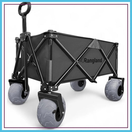 Beach Cart Big Air Wheels Sand Wagon Large Tires Folding Heavy Duty Steel Frame Black
