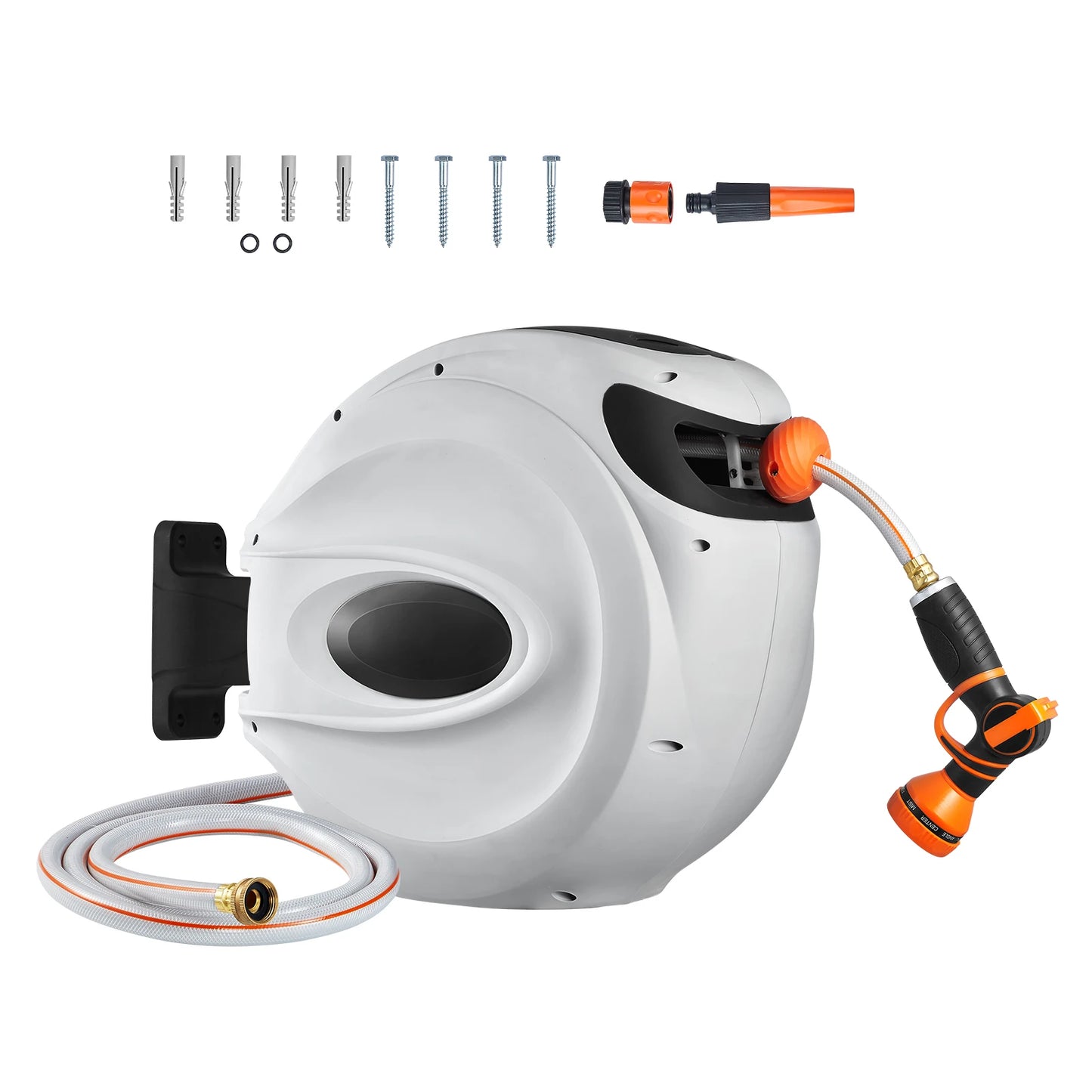 SucceBuy Retractable Hose Reel 180 Swivel Bracket Wall Mounted 9 Pattern Nozzle