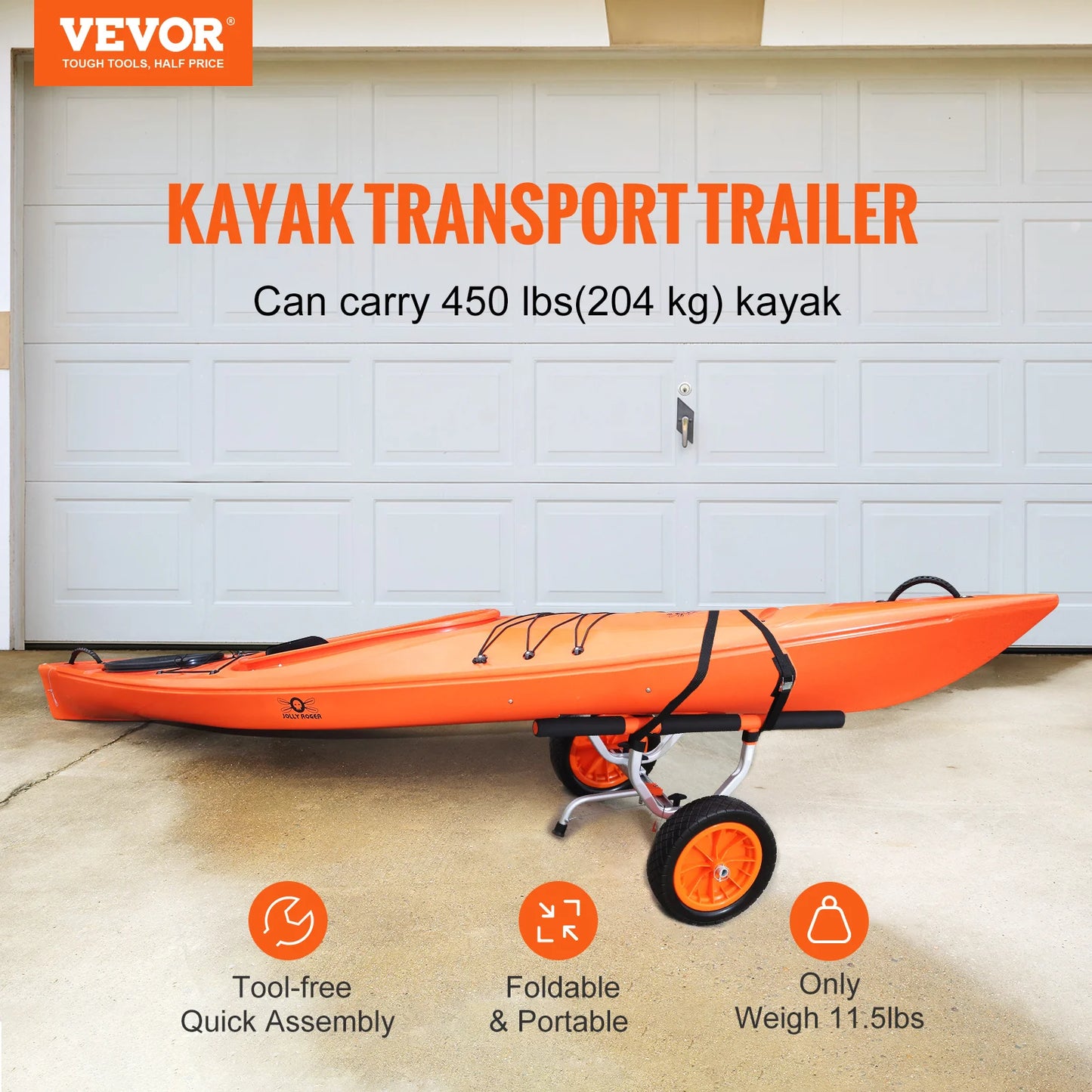 Kayak Cart Detachable Canoe Trolley With Solid PU Tires Aluminum