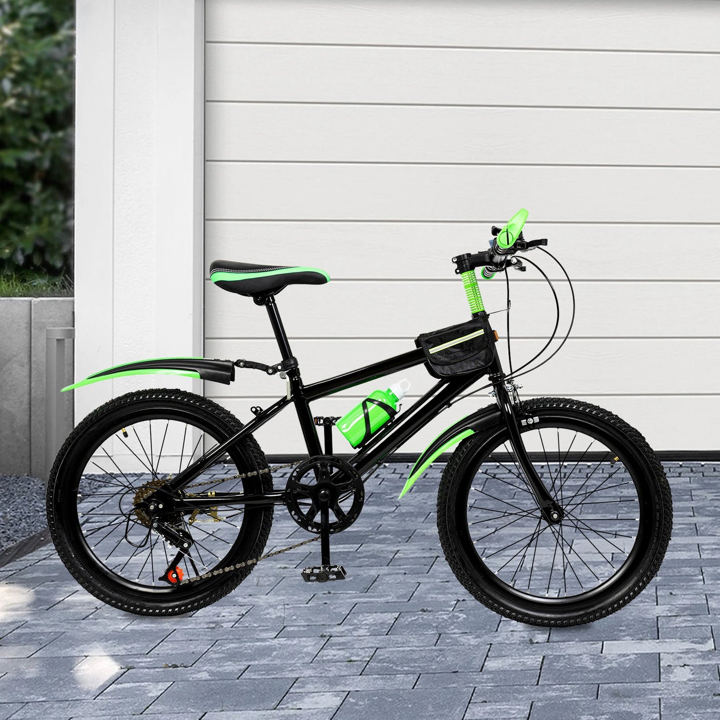 20 Inch Kids Mountain Bike,Bike with Front and Rear Dual Brake,Height Adjustable Bicycle with Kettle & Holder & Compass Bell, Bicycle for Girls Boys Kids(Green)