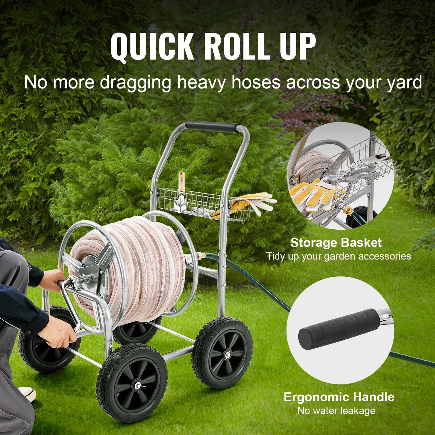 SucceBuy Hose Reel Cart Heavy Duty Garden Water Hose Reel With Basket