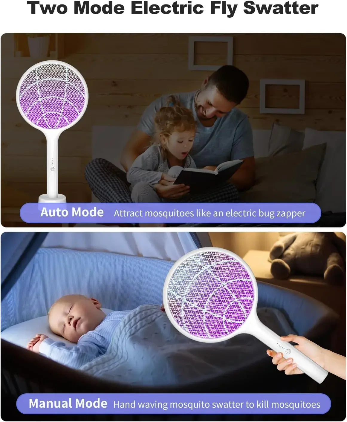 Two Pack Electric Fly Swatter Bug Zapper Racket