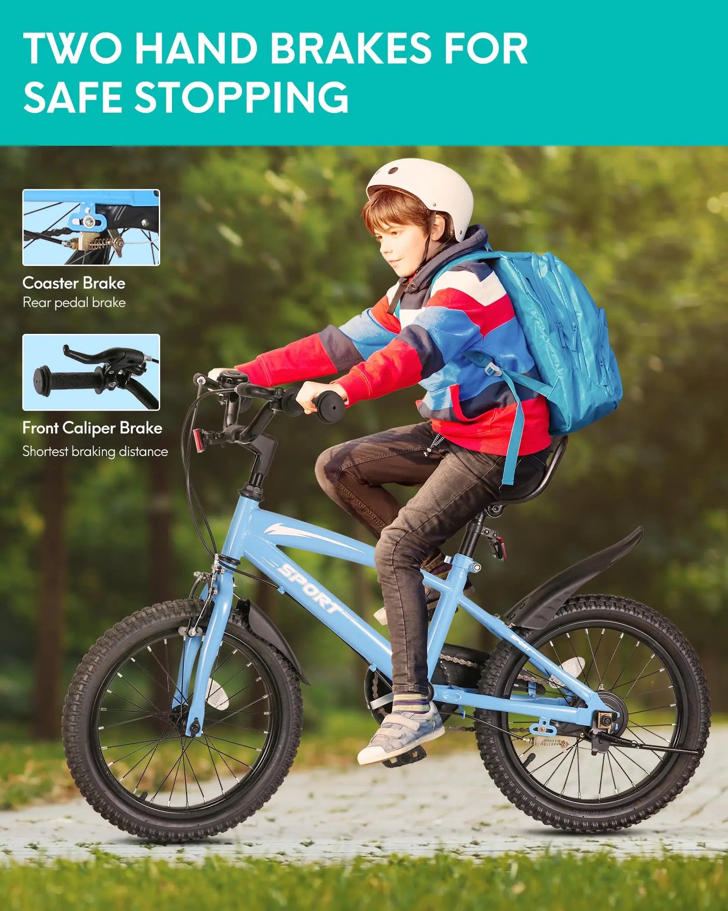 Kids Bike With Training Wheels Dual Handbrakes And Kickstand