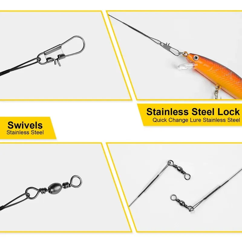 JSFUN Anti Bite Steel Fishing Line Leader With Swivel