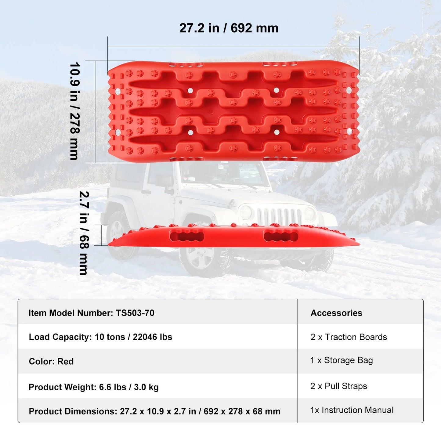 SucceBuy 10 TON Traction Boards with PP Material Recovery Boards for Off-road Vehicle Car Pickup SUV RV Pair Tire Traction Mats