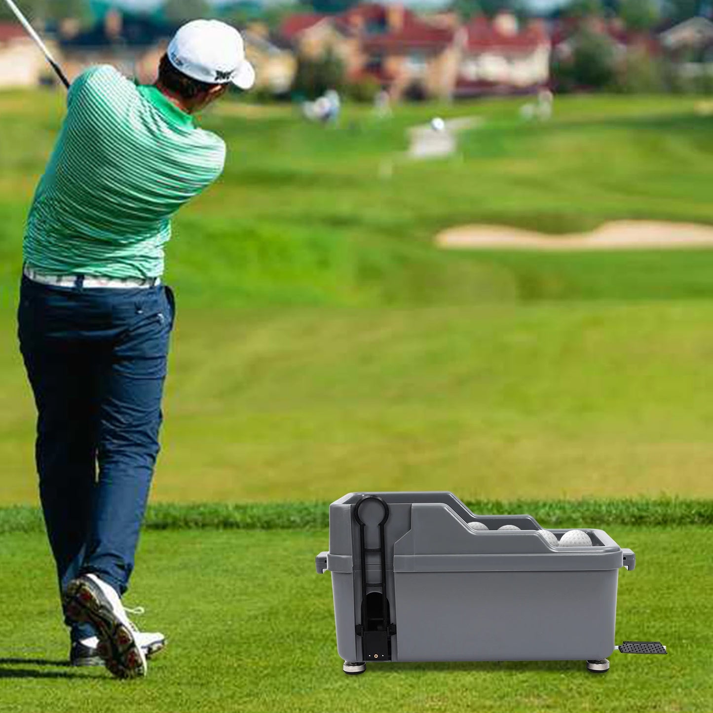 Semi-Automatic Golf Ball Dispenser, Capacity Foot Pedal Golf Tee Machine, Portable Golf Ball Feeder for Driving Range Practice, No Power Required