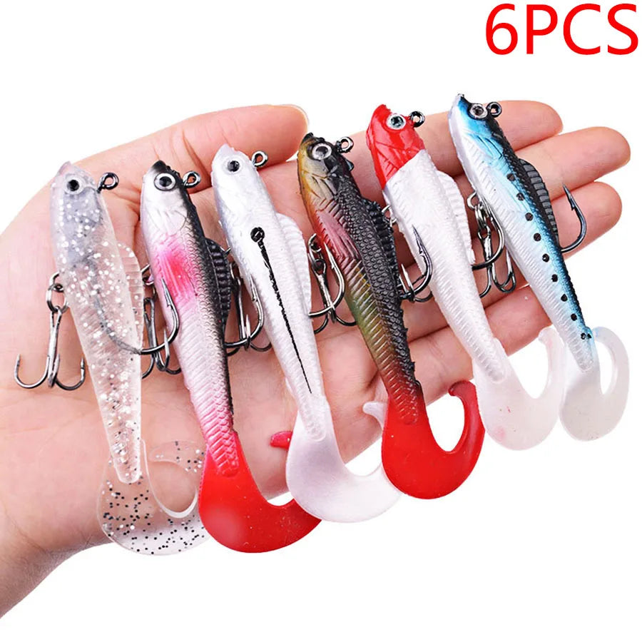 Six Piece Wobblers Soft Silicone Fishing Lures For Sea Bass