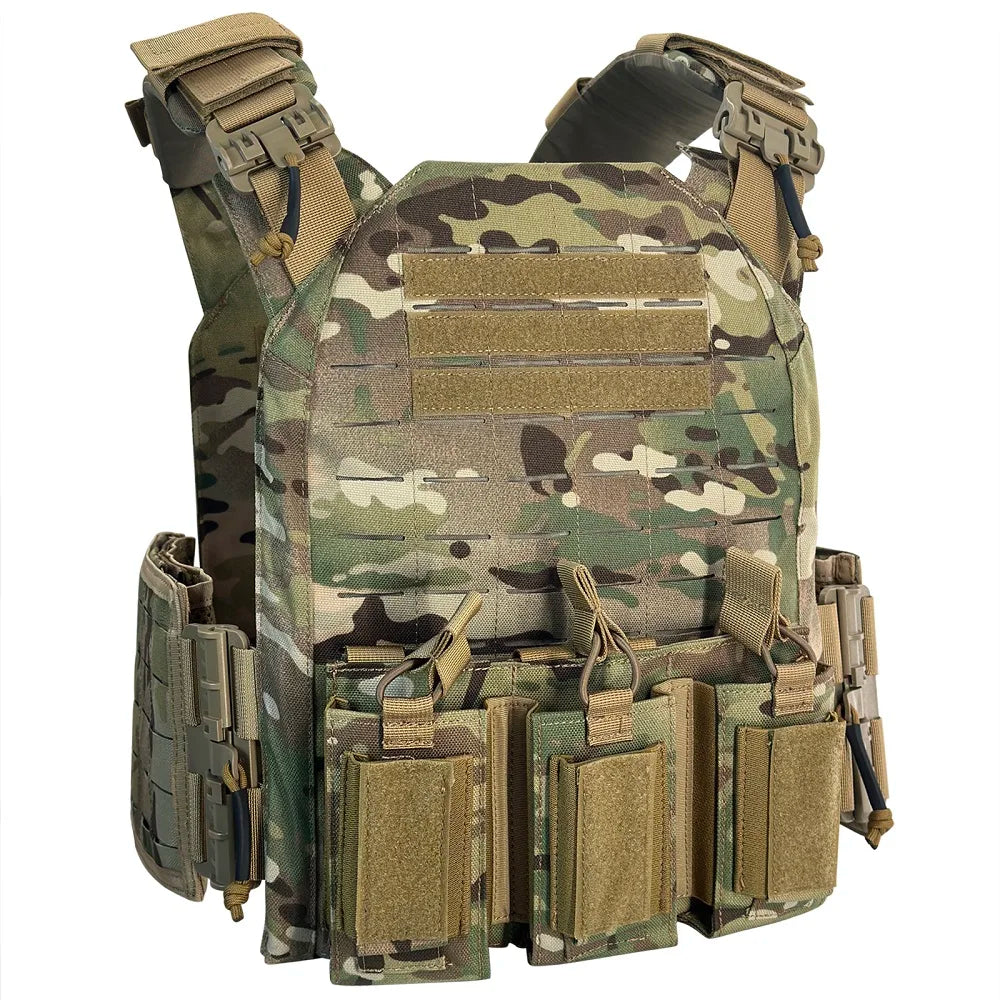 Nylon Tactical Vest With Quick Release And Triple Magazine Pouches