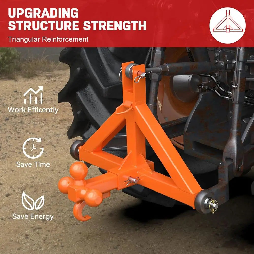 2 Trailer Hitch Receiver and Towing Ball Hitch with Hook Heavy Duty Tractor Drawbar 3 Pt Quick Hitch Attachment for Category 1 S