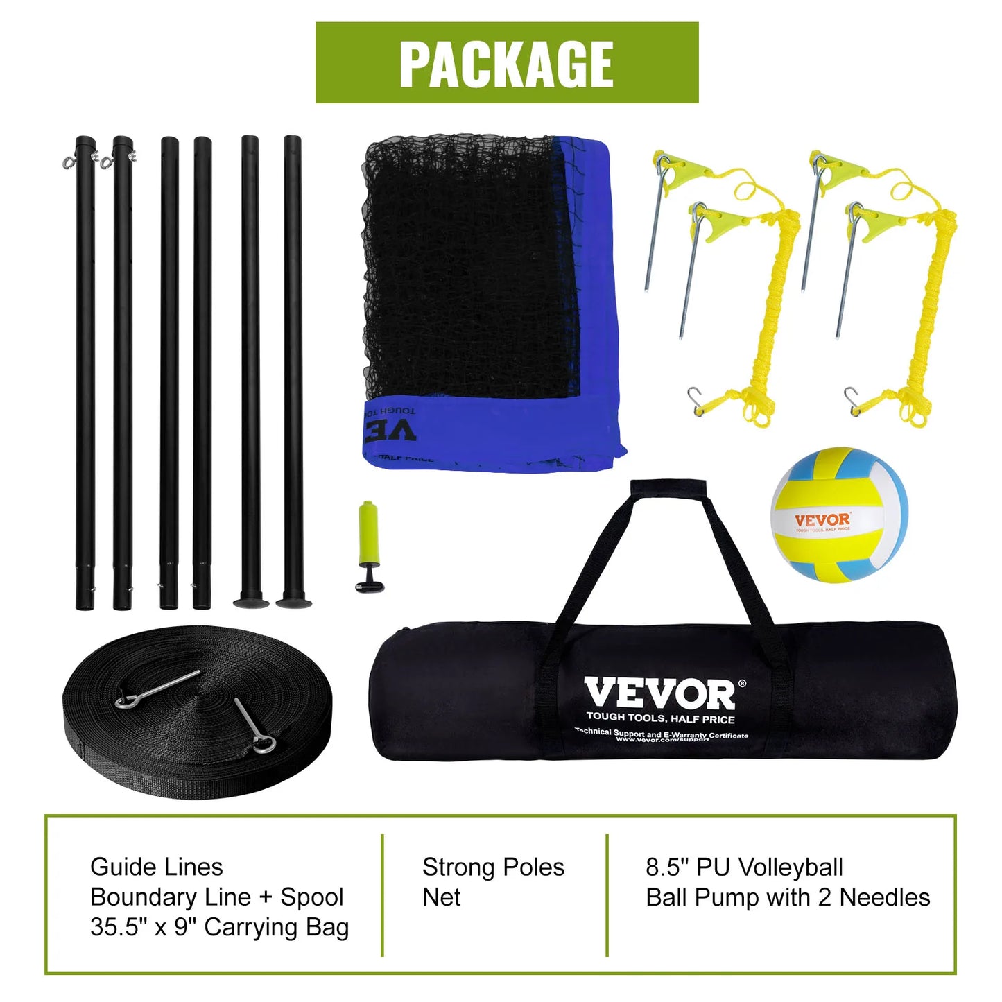 VEVOR Outdoor Volleyball Net System With Adjustable Height Poles