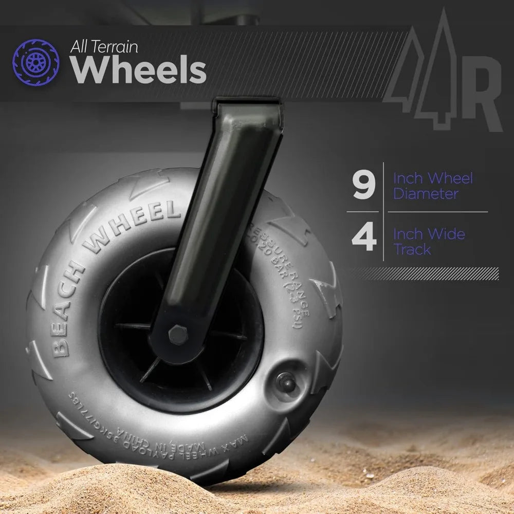 Beach Cart Big Air Wheels Sand Wagon Large Tires Folding Heavy Duty Steel Frame Black