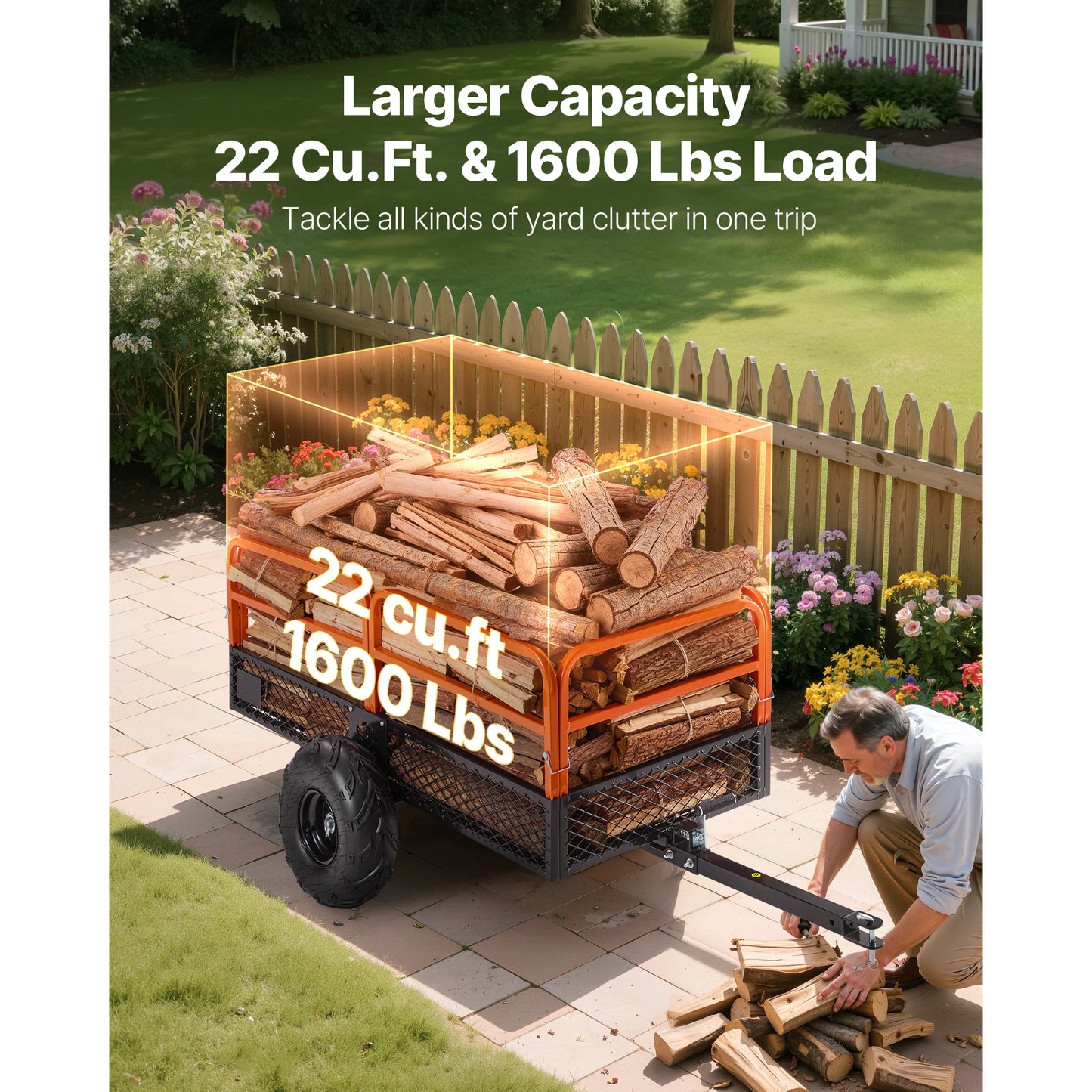 SucceBuy Garden Utility Trailer 22Cu.Ft.&1600lbs ATV UTV Trailer Tow Behind Steel Dump Removable Rear Panel Heavy Duty Trailers