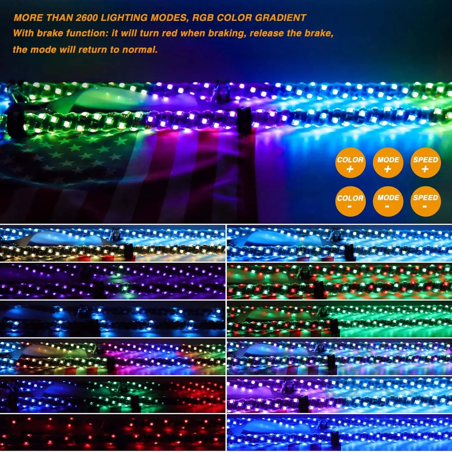 LED Whip Light With App Remote Control RGB Spiral Offroad