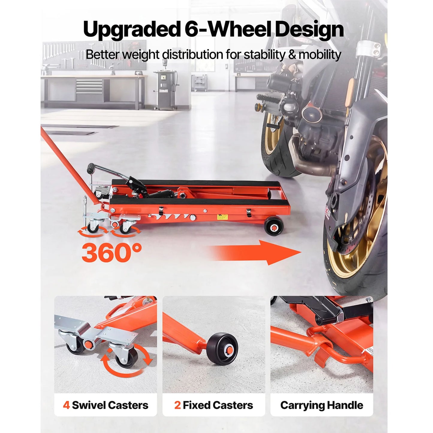 SucceBuy Hydraulic Motorcycle Lift Jack 1100/1500lbs Capacity with 4/6 Wheels Hydraulic Foot-Operated Hoist Stand for Dirt Bikes