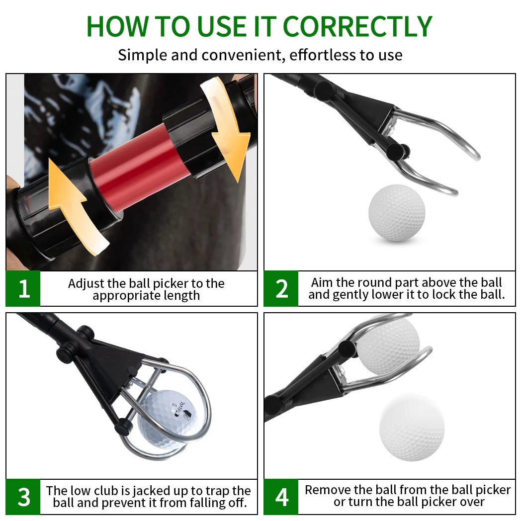 Caiton Golf Ball Retriever, Telescopic Aluminum Shaft, Lightweight and Durable, Easily Retrieve Balls, Save Time and Enjoy Golf