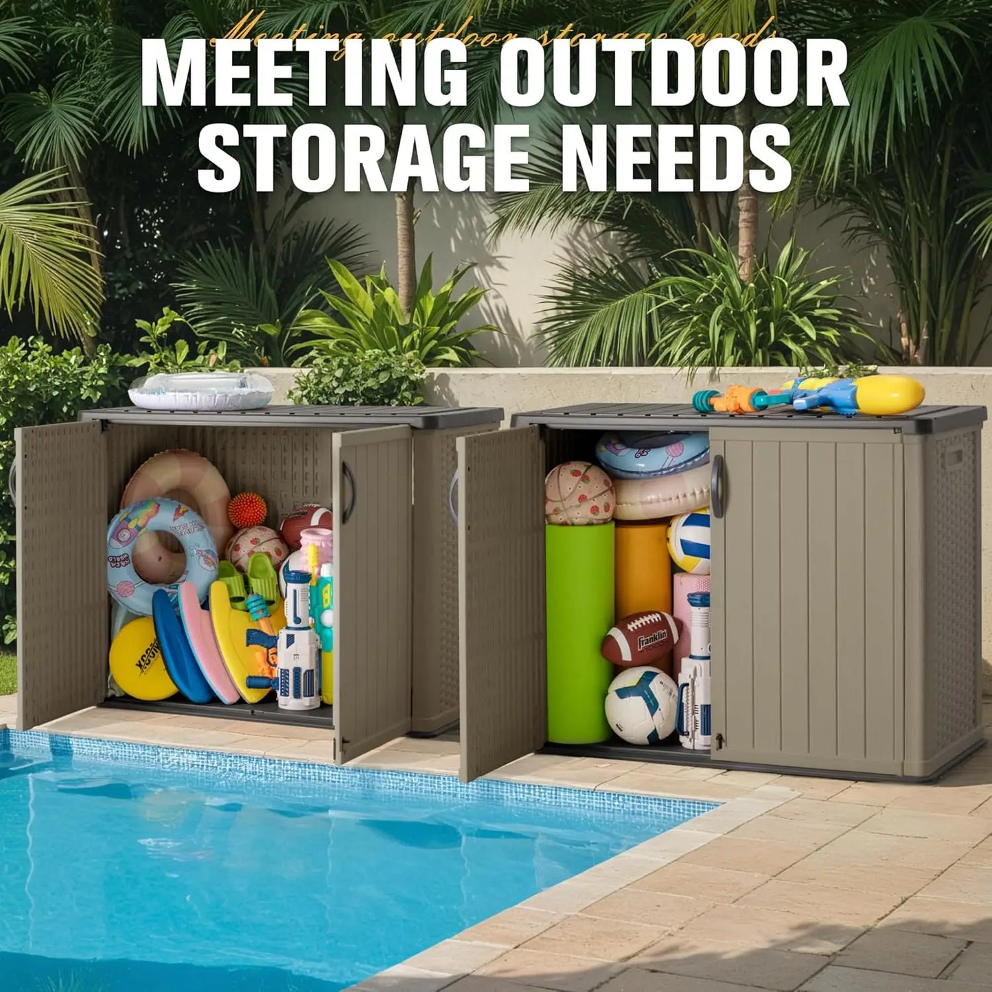 27 Cu.ft Outdoor Storage Box, Weather Resistant Resin, Easy Assembly, Beige