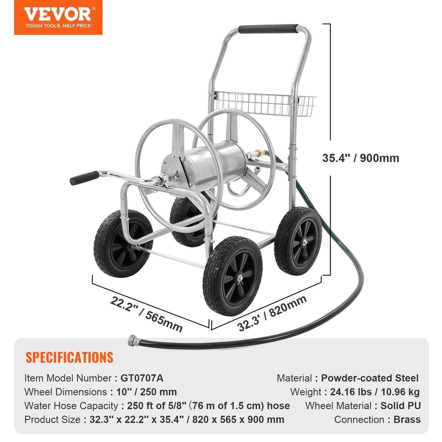 SucceBuy Hose Reel Cart Heavy Duty Garden Water Hose Reel With Basket