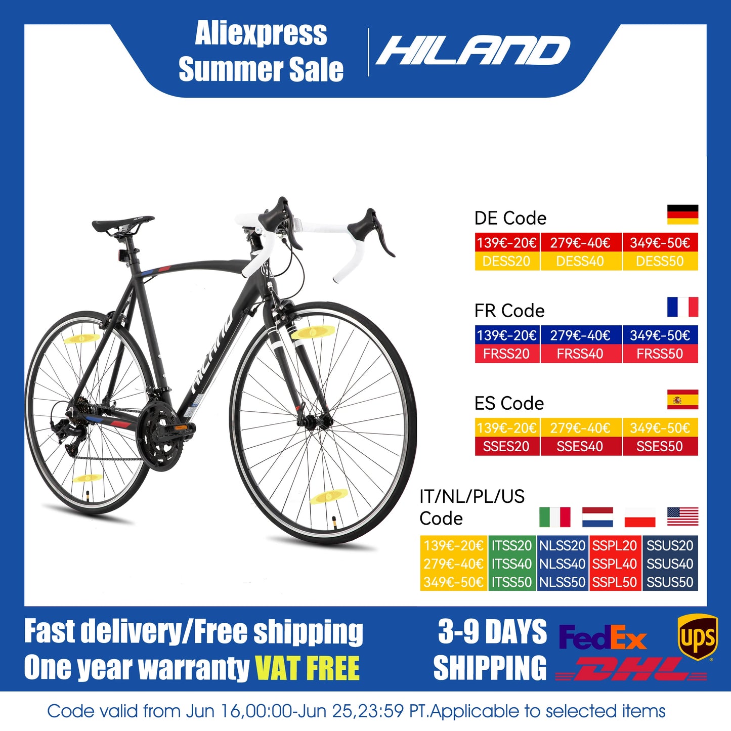 HILAND Road Bike 14 Speed Unisex Aluminum Frame City Commuter