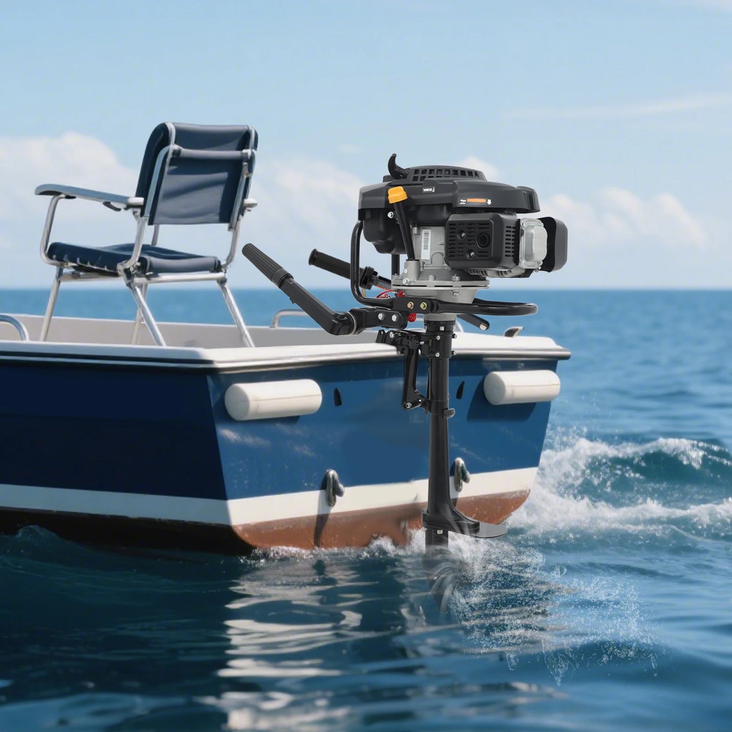 224cc 9HP Four Stroke Outboard Motor, CDI Ignition 180° Reverse Function, Aluminum Alloy Boat Engine for 15-20ft Boats