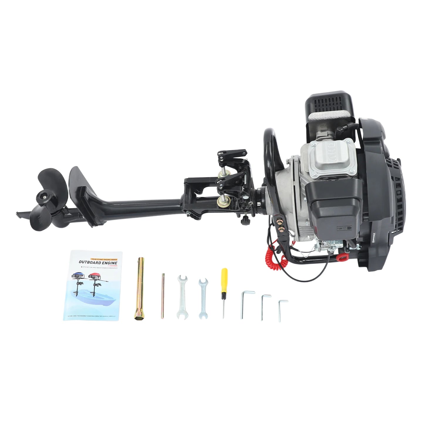 224cc 9HP Four Stroke Outboard Motor, CDI Ignition 180° Reverse Function, Aluminum Alloy Boat Engine for 15-20ft Boats