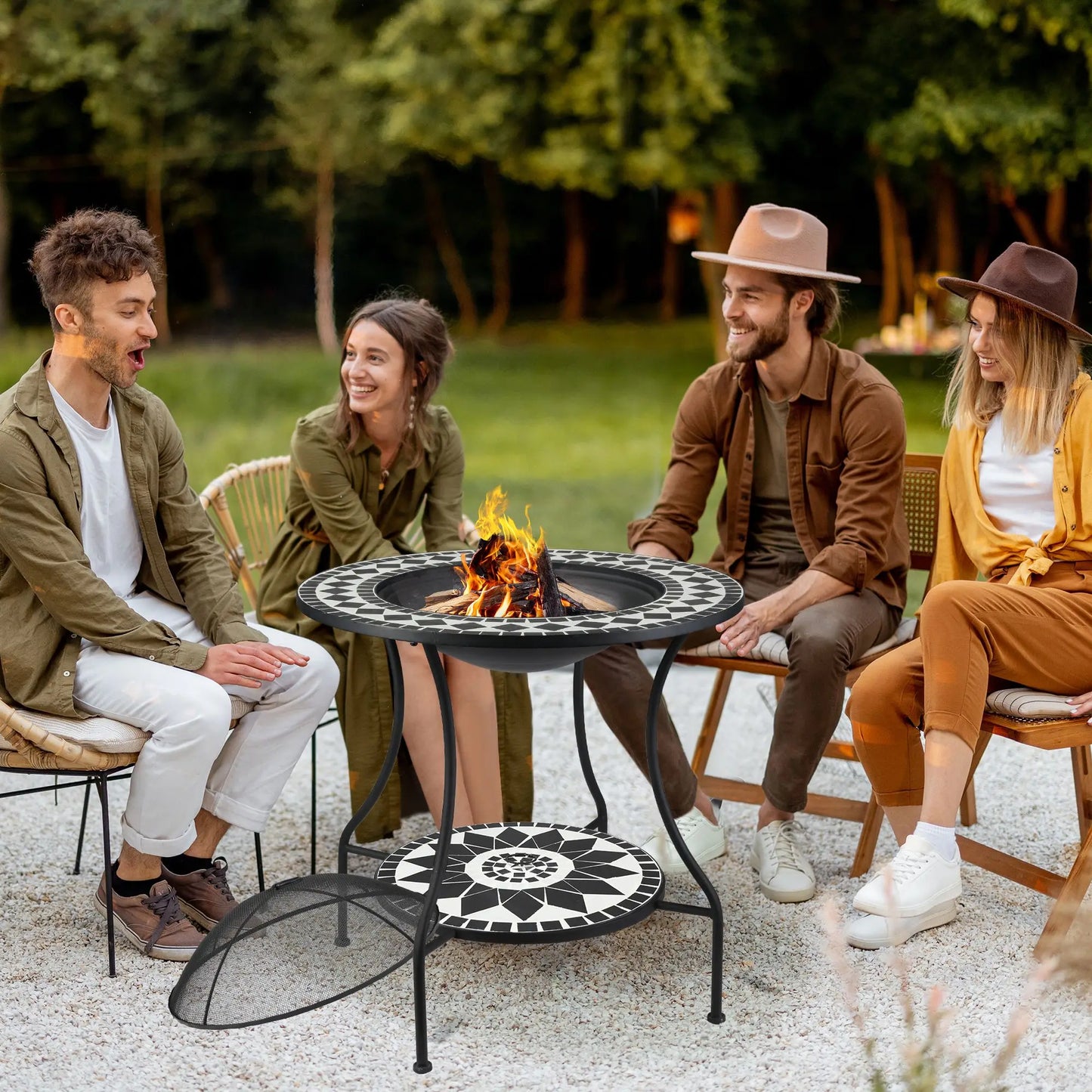 Outsunny Wood Burning Fire Pit With Ice Bucket Side Table