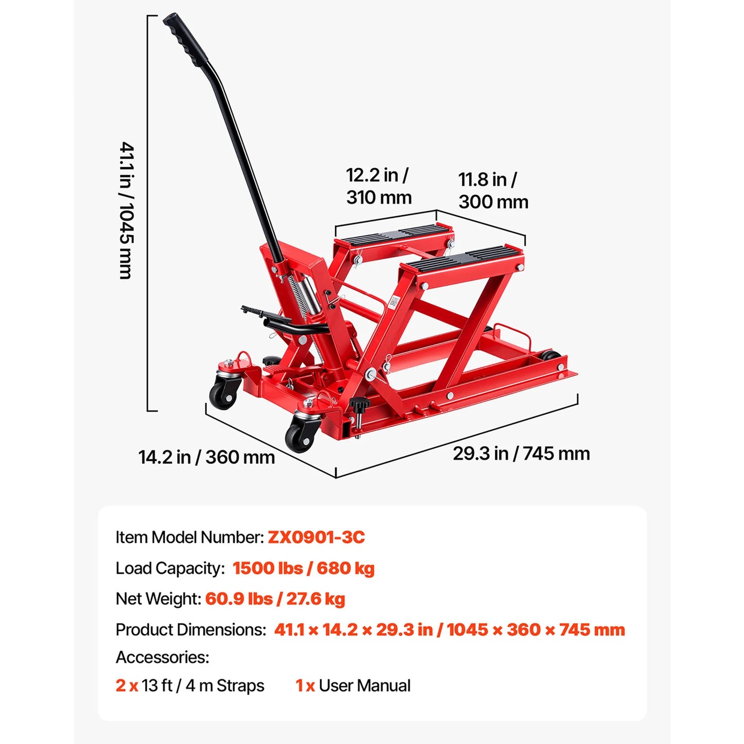 SucceBuy Hydraulic Motorcycle Lift Jack 1100/1500lbs Capacity with 4/6 Wheels Hydraulic Foot-Operated Hoist Stand for Dirt Bikes