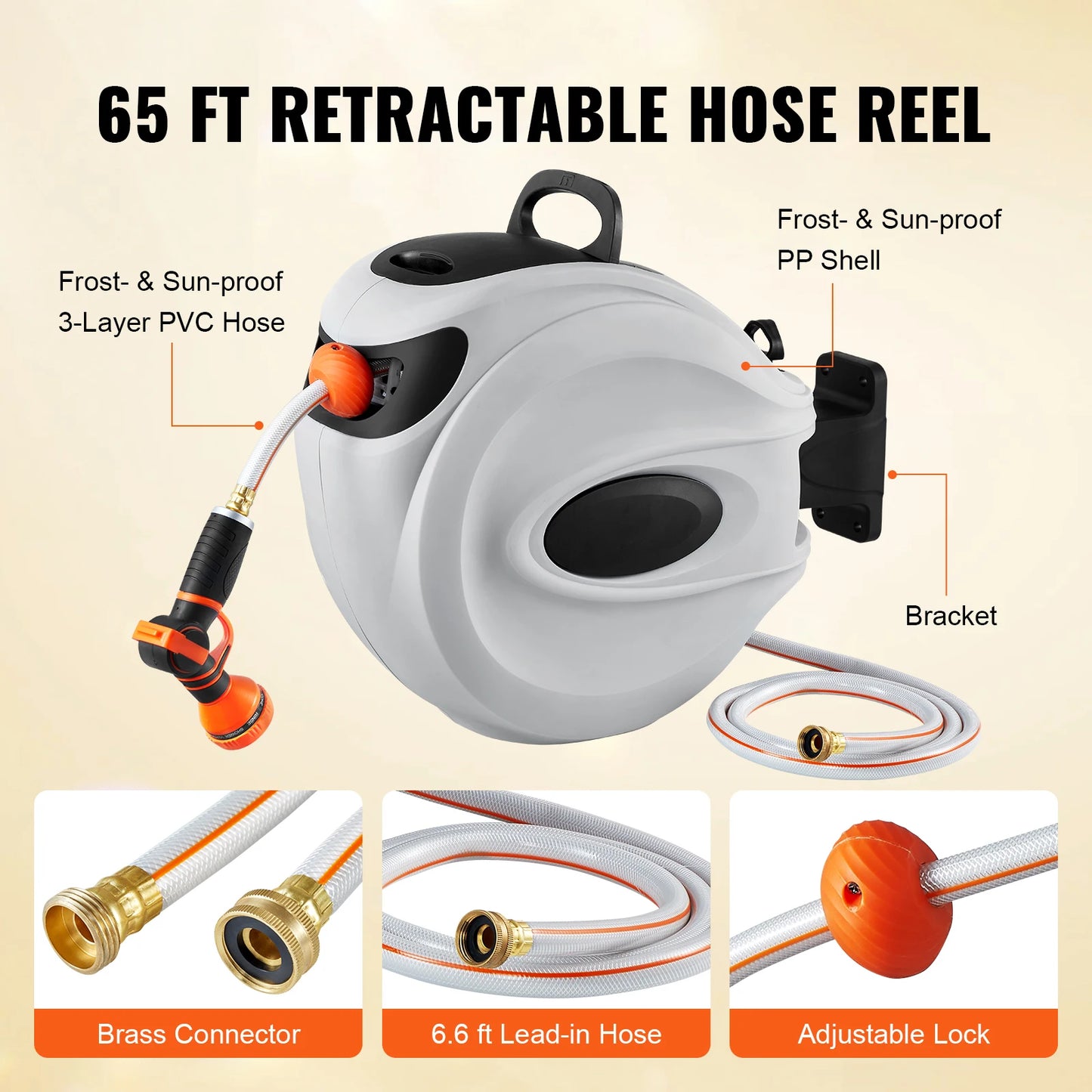 SucceBuy Retractable Hose Reel 180 Swivel Bracket Wall Mounted 9 Pattern Nozzle