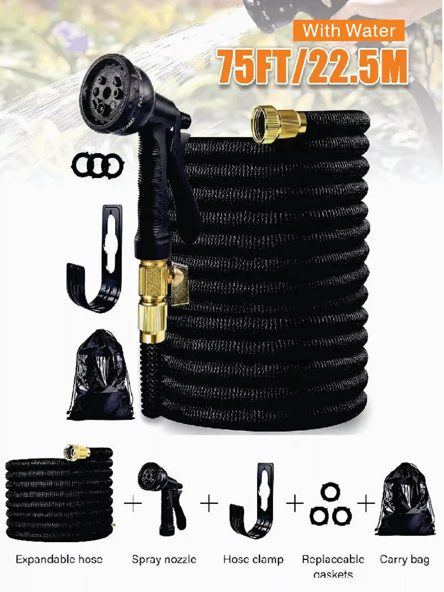 Expandable Garden Hose Kit Flexible Lightweight For Lawn Car Wash