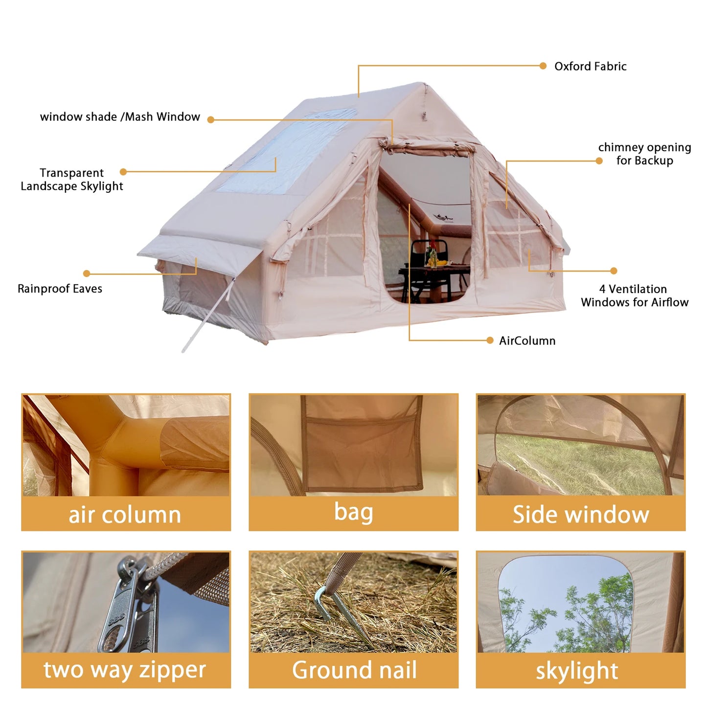 Pakicetus Inflatable Tent With Skylight Quick Setup Family Luxury Tent