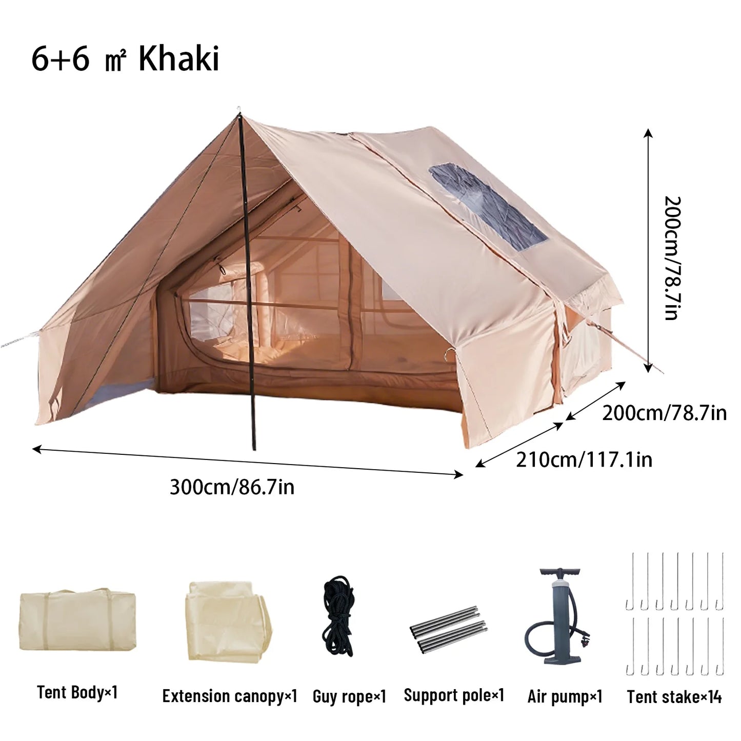 Pakicetus Inflatable Tent With Skylight Quick Setup Family Luxury Tent